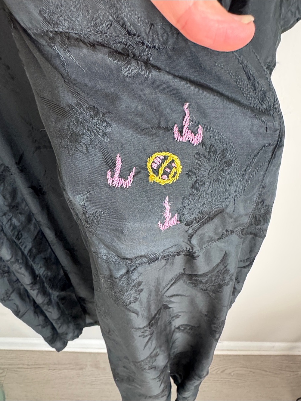 Vintage Esme Black Dragon Embroidered Rayon Kimono Robe Duster M - Picture 6 of 13